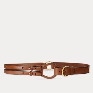 Ralph Lauren Brown Leather Belt with Gold Buckle